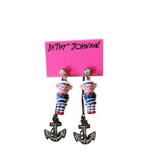 New Betsey Johnson Nautical In The Navy Piggie Earrings